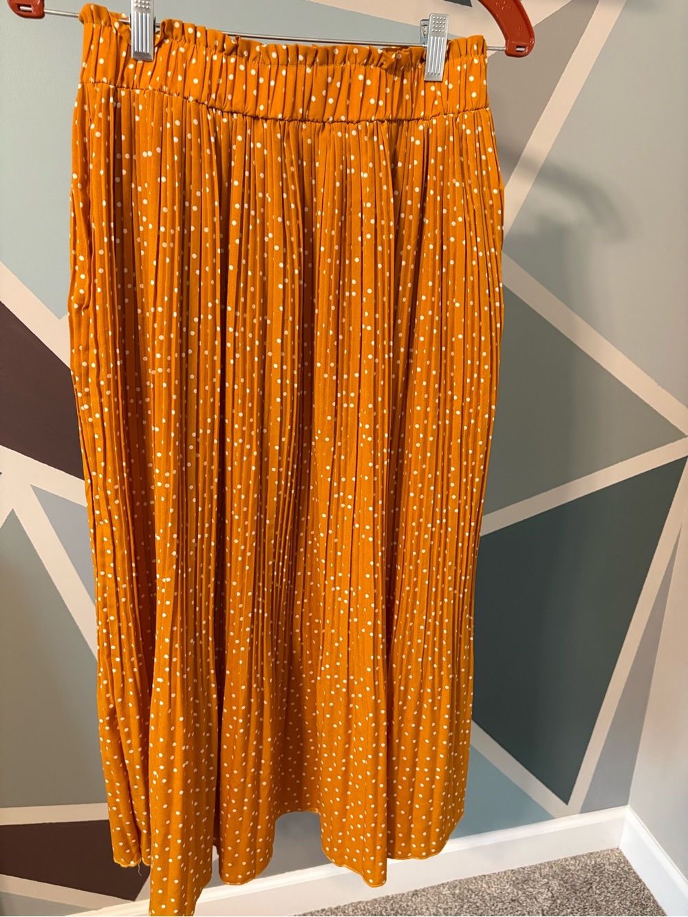 Polka Dot Mustard Pleated Midi Skirt